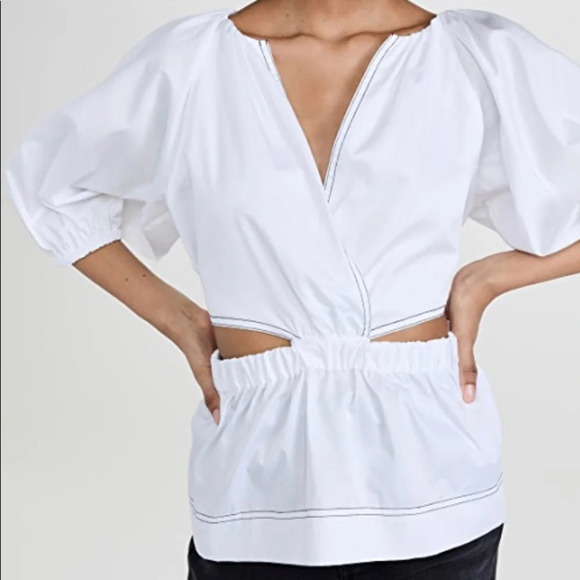NWT Something Navy Wrap Top with Cut Outs in White Size Small Arielle Charnas - Picture 2 of 10
